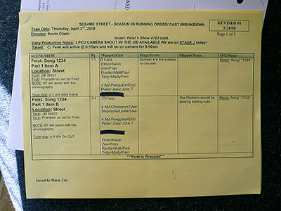 Cast breakdown and order sheet